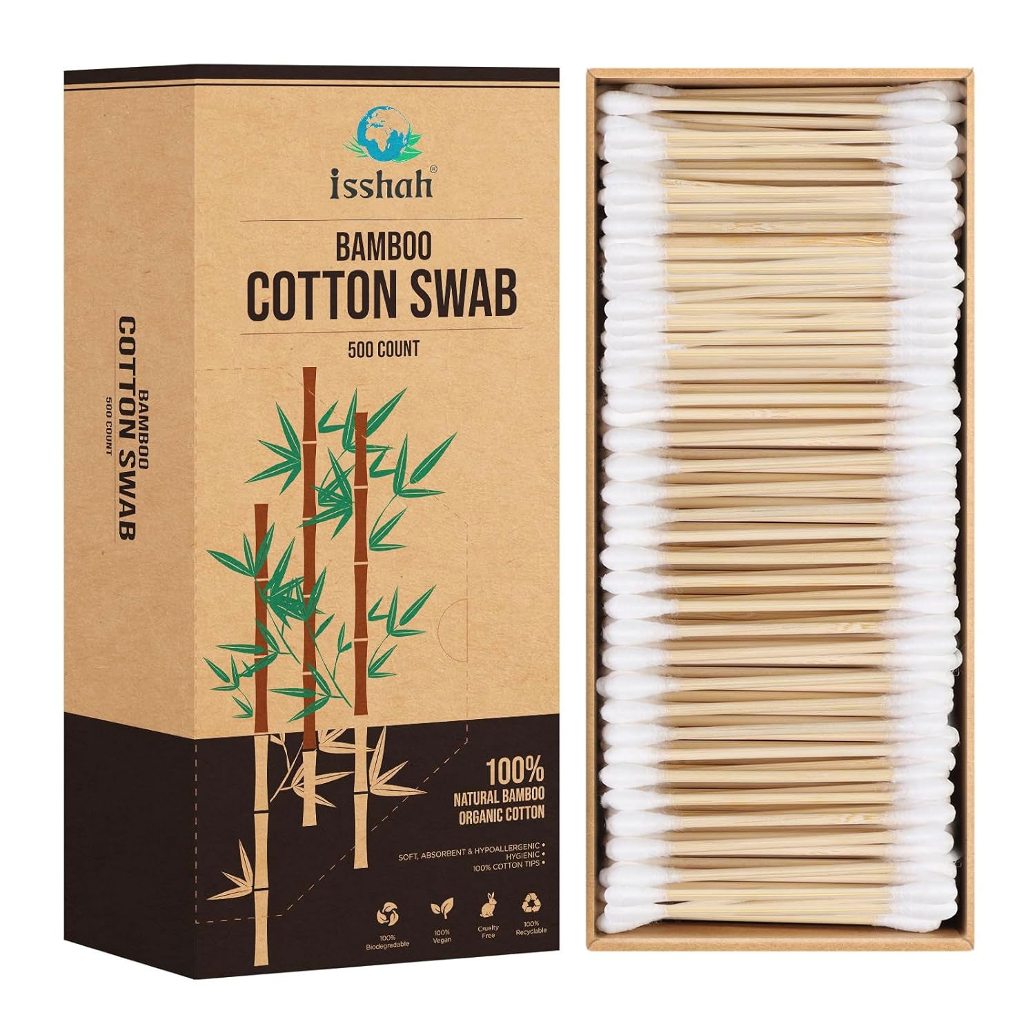 Bamboo Cotton Swabs - 500 Count by Isshah - GreaterT