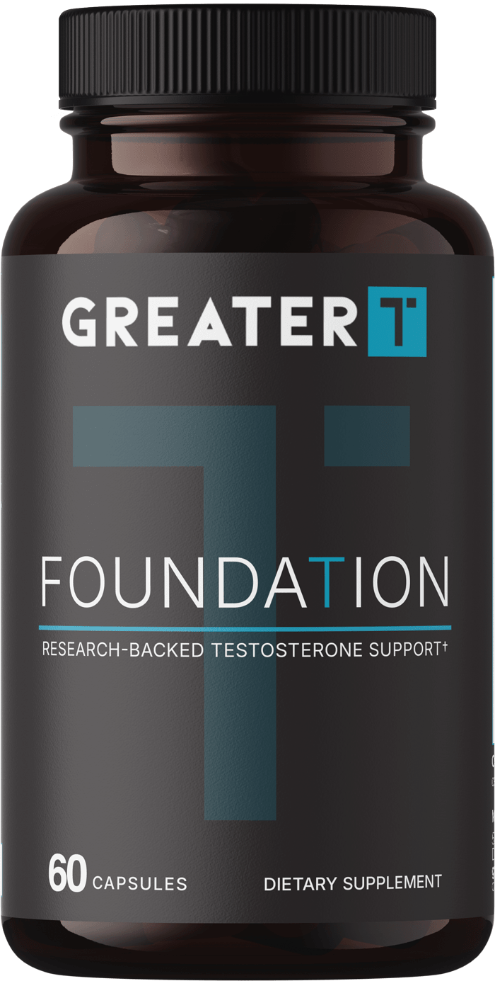 GreaterT Foundation bottle with the per-serving amounts of all eight ingredients