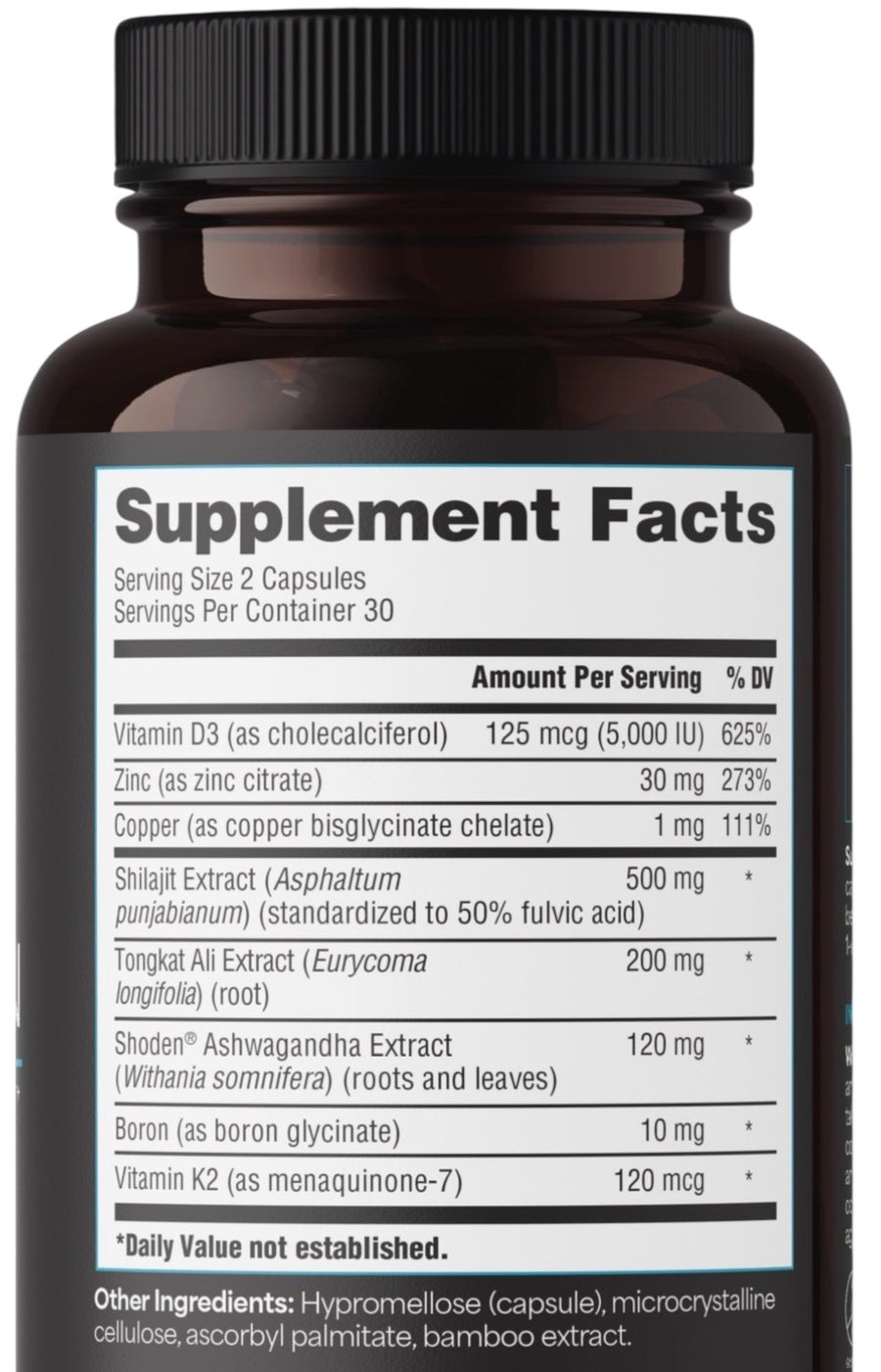 GreaterT Foundation supplement facts panel showing all eight ingredients and amounts