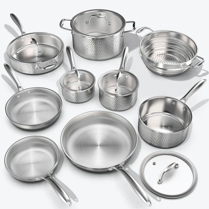 Tinkersmith Ultimate Series TU14 - 14 - Piece Stainless Steel Cookware Tri - ply Clad Non Toxic Cookware Imarku - GreaterT