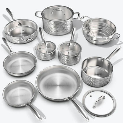 Tinkersmith Ultimate Series TU16/TU14 - Pots and Pans Set Tri - ply Clad Stainless Steel Cookware Set - GreaterT