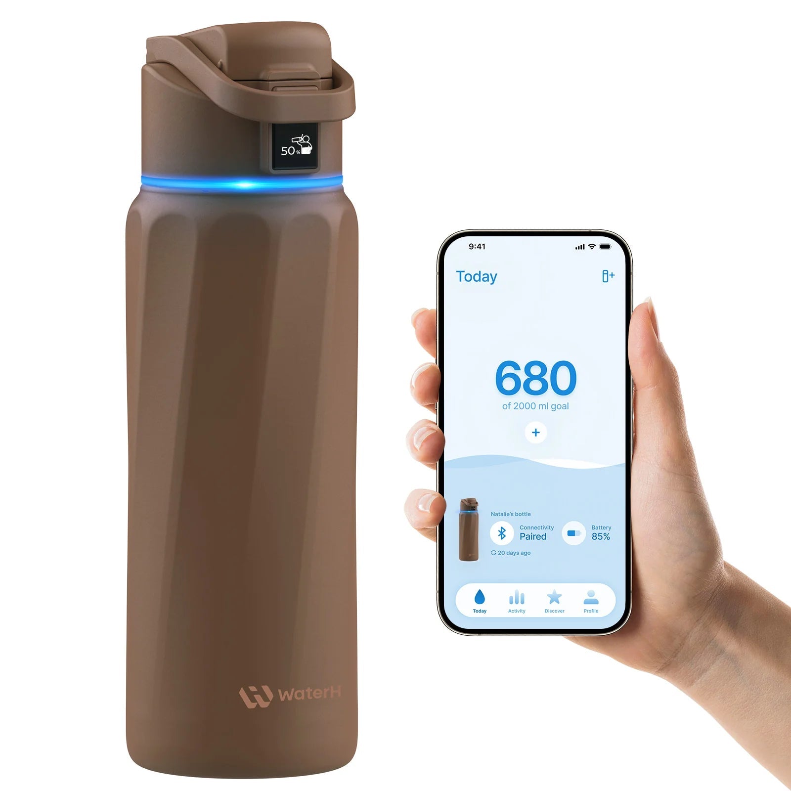 WaterH Boost Smart Water Bottle: 32 oz Hydration Tracker with APP & Insulation - GreaterT